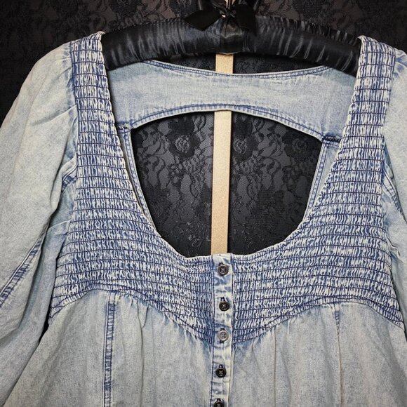 NWOT Free People Smock It To Me Denim Top XL - Picture 3 of 13
